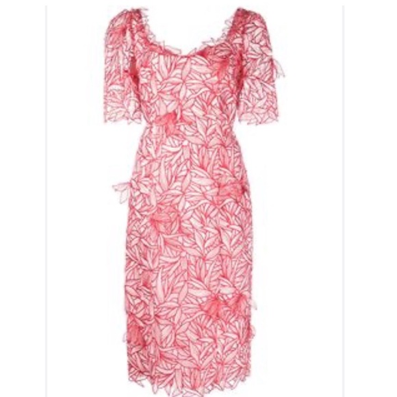 MARCHESA NOTTE Red Sheer Floral 3D Dress NWOT Size 4